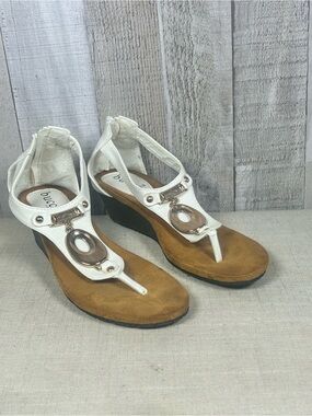 Bucco Capensis Italian Made Genuine Leather T-Strap Wedge Sandals Boho Beach 6